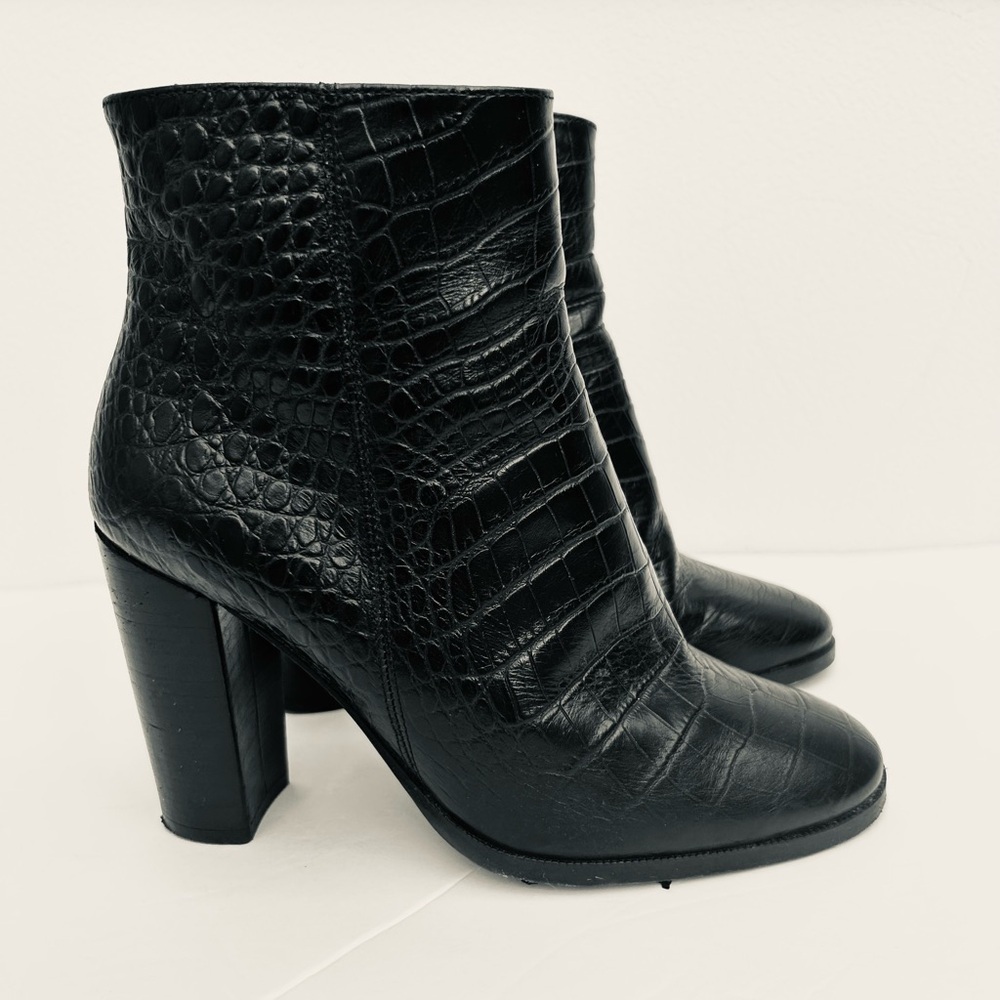 The Kooples ankle bootie WOMENS 5.5 black leather croc embossed georgette boot - Picture 1 of 14